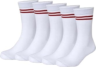 White Color with Red Stripes Design Calf Length School Cotton Socks for Boys & Girls (Pack of 5 Pairs)