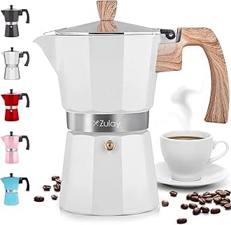 Zulay Classic Stovetop Espresso Maker for Great Flavored Strong Espresso, Classic Italian Style 8 Espresso Cup Moka Pot, Makes Delicious Coffee, Easy to Operate & Quick Cleanup Pot (White)
