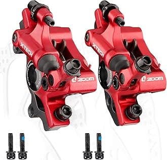 Zoom Hydraulic Disc Brake Calipers: HB-100 MTB Bike Brake Caliper Front + Rear Set for Mountain, Road Bicycle AMD E-Bike (Red)