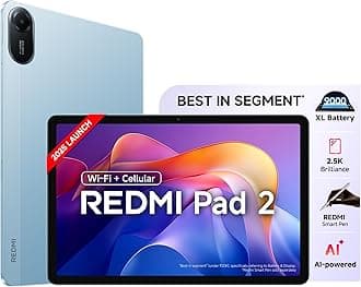 Redmi Pad 2 Wi-Fi + Cellular, Active Pen Support, 27.94cm(11") Model, 2.5K Sharp & Clear Display, 6GB, 128GB, All Day & More 9000mAh Battery, AI-Enabled, Dolby Atmos, HyperOS 2, Sky Blue