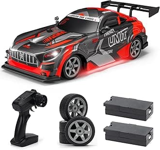 ACAMMZAR 1:16 RC Drift Car, 25KM/H 4WD High Speed Remote Control Cars for Kids, with LED Lights, Two Batteries, Extra Tires, Drift RC Cars for Adults, Red