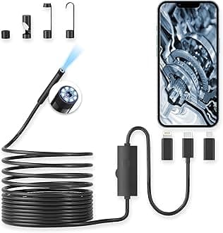 Endoscope Camera with Light, 1920P HD Borescope with 8 Adjustable LED Lights, 16.5ft Semi-Rigid Snake Cable, 7.9mm IP68 Waterproof Industrial Inspection Camera Compatible for Android, iPhone, iPad-1