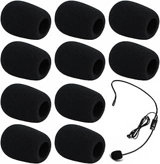 10Pcs Headset Microphone Foam Cover,Microphone Cover Foam,Microphone Protector Mini Windscreen,Foam Microphone Covers,For Variety of Headset Microphone,8×22×30mm(Black)