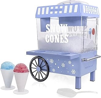 Snow Cone Shaved Ice Machine - Retro Table-Top Slushie Machine Makes 20 ICY Treats - Includes 2 Reusable Plastic Cups & Ice Scoop - Vintage Blue