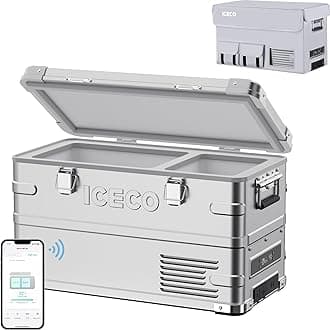 ICECOAPL35 Dual Zone 12V Refrigerator with Cover, Aluminum Portable Freezer，Car Fridge with Secop Nano Compressor, -4℉~68℉, 12/24V DC, 100-240V AC for Car, Outdoor, Camping, RV, Truck, Boat, 37 Quart