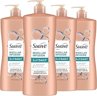 Suave 2 in 1 Shampoo and Conditioner with Micellar Infusion, cleansing and conditoning For All Hair Types, 28 oz Pack of 4