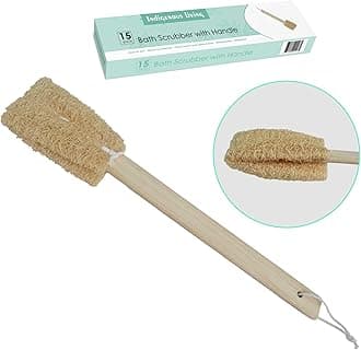 JGD Retail 15 Inch Natural Exfoliating Loofah Bath Brush On a Handle - Loofah with Long Wooden Stick | Back Brush for Men & Women | Shower Sponge Body Back Scrubber | | Great Gift for family