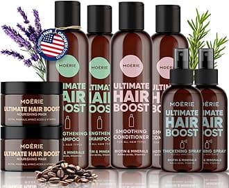 Moerie Shampoo and Conditioner Plus Hair Mask and Hair Spray Mega Pack – The Ultimate Hair Care Set – For Longer, Thicker, Fuller Hair - Volumizing Hair Products – Paraben & Silicone Free - 8 items