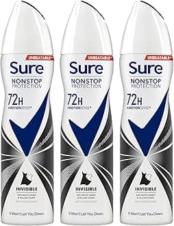 Sure Antiperspirant 72H Nonstop Sweat and Odour Protection Alcohol-Free Body Spray Anti-White Marks with Fresh and Clean Multi Fragrance Deodorant for Women, 150ml Pack of 3 (Black & White)