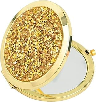 Gold Compact Mirror for Women,Mix Diamond 2 x 1x Magnification Pocket Mirror,Folding Small Mirror for Purse,Portable Travel Makeup Mini Mirror for Gift