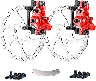 Bike Disc Brake Kit, Including Front and Rear Caliper, 160mm Rotor, Mechanic Tool-Free Pad Adjuster for Mountain Bike, Road Bike, Fixed Gear Bike, MTB, BMX (Red)