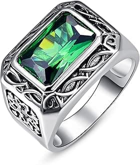 Bonlavie Men's Ring 925 Sterling Silver Emerald Cut Green Emerald Rings 6.85ct 8 * 12mm, Size L 1/2 to Z +2.5