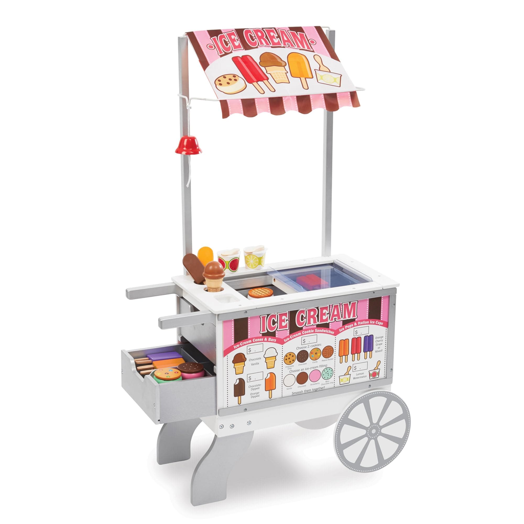 Snacks & Sweets Food Cart with Play Food, Wooden Toys & Kids Play Kitchen Accessories, Preschool Learning Toys for Girls & Boys 3+