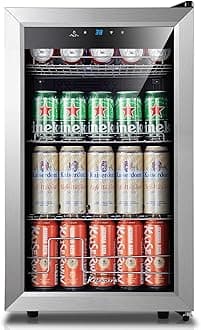 Kalamera Mini Beverage Refrigerator Cooler- 102 Cans Capacity Freestanding- For Kitchen or Bar with White Interior Light