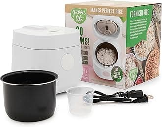 4-Cup Digital Rice Cooker, PFAS & PFOA-Free Removable Ceramic Dishwasher Safe Pot, Healthy Cooking Oats Grains & More, Auto Presets, Touch-screen, Delay & Keep Warm, Paddle Included, White