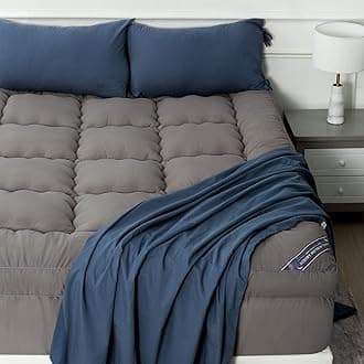 Marine Moon Mattress Topper King Cooling Bed Topper, Extra Thick Soft Mattress Pad Cover, Plush Hotel Quality Down Alternative Pillow Top Mattress Topper for Back Pain Relief with Deep Pocket, Grey