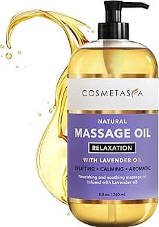 Cosmetasa Lavender Massage Oil for Massage Therapy - All Natural, Cruelty-Free & Spa Quality Skin Therapy Oil, Calming & Soothing Care - Lavender, Geranium & Grapeseed Oil (8.8 oz)