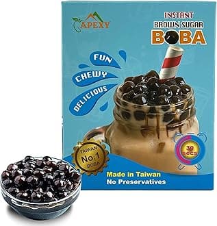APEXY Instant Boba Pearls, Ready in 30 Seconds, Brown Sugar Tapioca Pearls, 12.69 oz. (6 Individual Packets), Make Fresh, Chewy, Delicious Bubble Tea and Dessert Toppings, Made in Taiwan