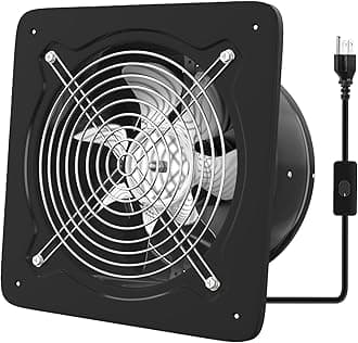 FanGoFast 6 inch Exhaust Fan, Kitchen Exhaust Fan for Wall, Potable Window Exhaust Fans, 308CFM Wall mounted Bathroom Fan with Check Valve for Kitchen, Workshop, Basement (Black)