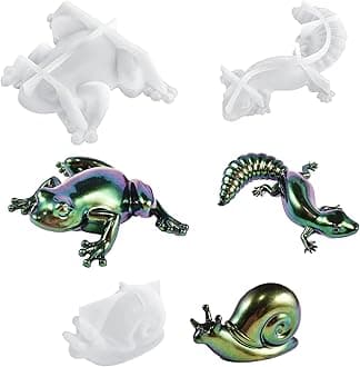 Allazone 3 PCS Resin Molds Silicone, Animal Epoxy Resin Molds for Frog, Lizard, Snails, 3D Lifelike Wall Desktop Home Decoration (Al21-780)