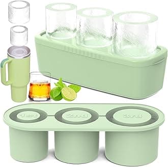 Ice Cube Tray for Tumbler Cup 30Oz-40Oz, 3 Pcs Silicone Cylinder Ice Mold with Lid and Bin for Freezer, Easy Fill and Release Ice Maker for Whiskey, Cocktail BPA-Free (Green, 40Oz-Type1)