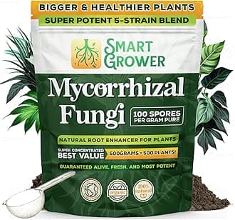 Mycorrhizal Fungi Organic Root Enhancer for Plants, Super Potent 100 Spores Per Gram, 5-Strain Blend, Rapid Results for Gardens, Houseplants, Lawns, Mycorrhizae Smart Grower 500 Grams for 500 Plants