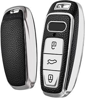 ELOHEI for Audi Key Fob Cover, Special Soft TPU Key Case Cover Protector Compatible with Audi A6L A6 A7 A8 Q7 Q8 E-Tron 2018-2022 A3 S3 S6 SQ7 RS6 S7 RS7 Smart Key(Leather Texture Silver)