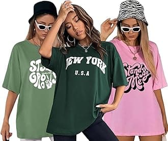 - Women's Cotton Oversized Fit Printed Round Neck Oversized T-Shirt | Loose Fit Drop Shoulder T-Shirt Pack of 3