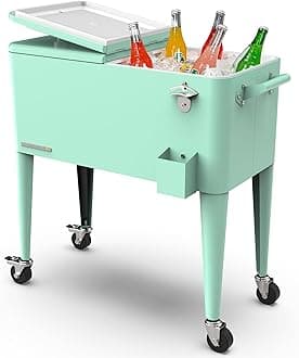 Permasteel PS-A203-MT 80 Quart Portable Rolling Patio Cooler, Mint