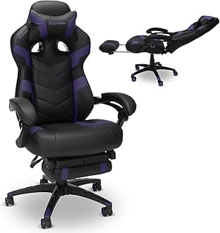 110 Pro Ergonomic Gaming Chair with Footrest for Adults - Comfortable Office Gaming Recliner with Lumbar Support and Headrest, Racing Style Video Game Chairs for Computer Gamer - Purple