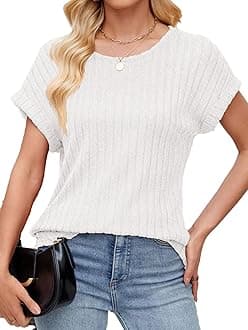 SthxyfaithWomens Short Sleeve Textured Tops Crewneck Knit Solid Loose Casual Basic T Shirts Tee Blouses