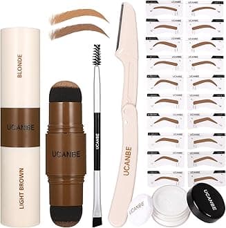 25PCS Eyebrow Stamp Stencil Kit With Dual-Color Eyebrow Stamp Pomade,20 Reusable Eyebrow Stencils,Finising Powder,Brush,Eyebrow Razor,Zipper Pouch,Waterproof Eye Brow Stamping and Shaping Kit01