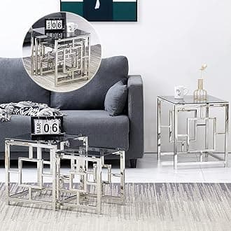 ZOONFA Nest of 3 Coffee Table Nesting Table Modern Design Sofa Side Corner End Lamp Table Small Square Nesting Tables for Living Room