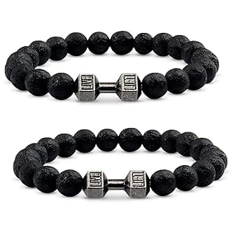 2 Pcs Rock Bracelet - Stylish Matching Beaded Bracelets for Men & Women with Trendy Dumbbells, Comfortable Elastic Rope - Soothing Diffuser Bead Bracelet Men & Women