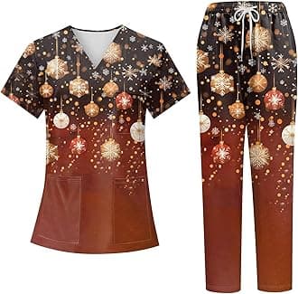 Generic Christmas Scrubs Set for Women Nurse Uniform Top & Pants with Multi Pocket for Nurse Esthetician Workwear