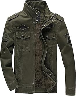 KEFITEVD Men's Winter Coat Fleece Warm Cargo Military Jacket Multi Pocket Outerwear , Army Green, 3XL