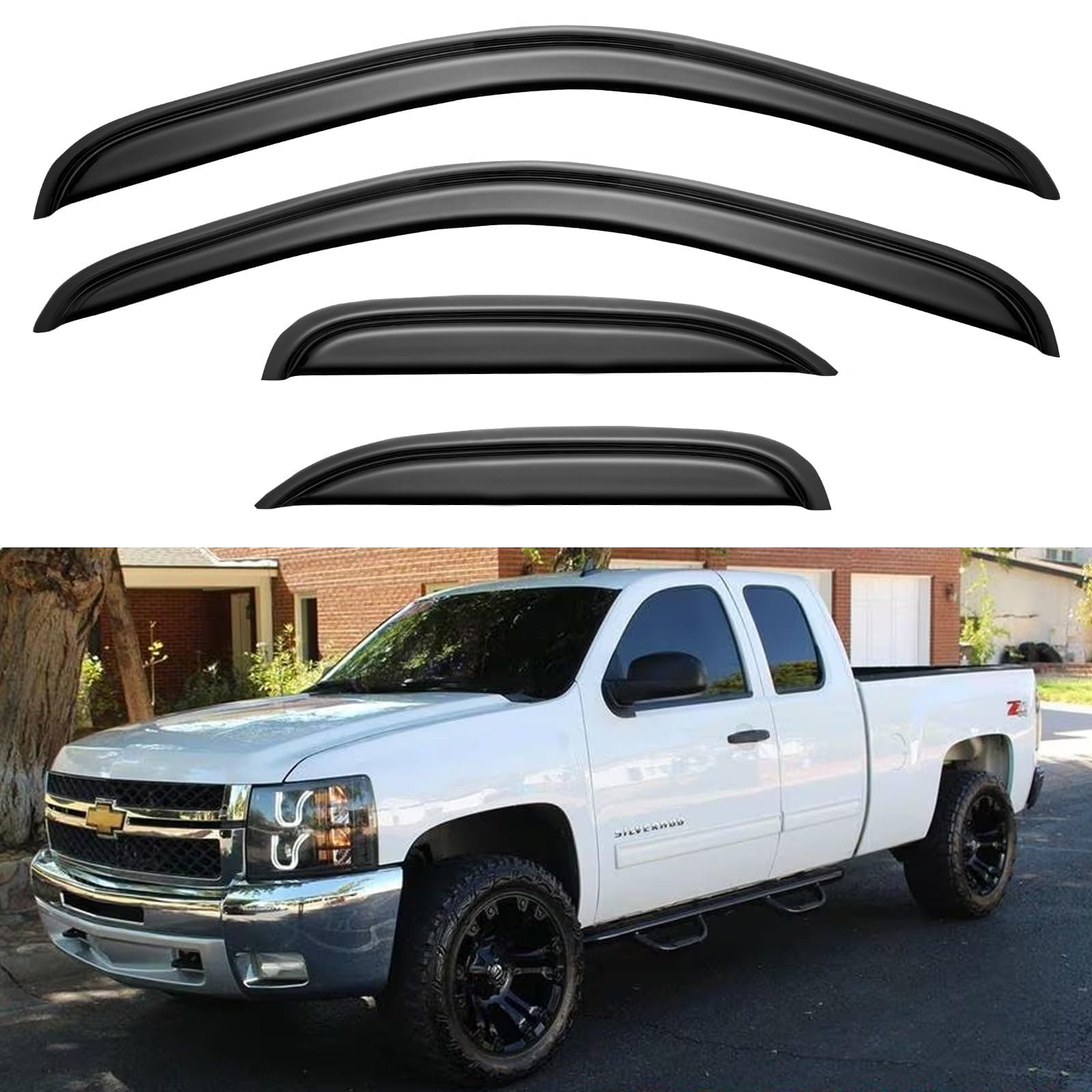 Window Visors Rain Guards for 2007-2013 Chevy Silverado/GMC Sierra 1500, Window Vent Wind Deflectors Visors Shades for 07-14 Silverado/Sierra 2500HD/3500HD Double/Extended Cab