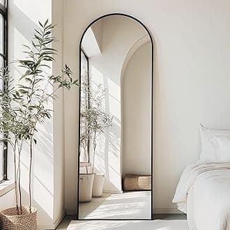 FAB&Deluxe Full Length Mirror - 64"x21" Standing or Leaning Full Body Mirror with Aluminum Alloy Frame, Floor Mirror for Bedroom Bathroom Wall Decor, Arched, Black