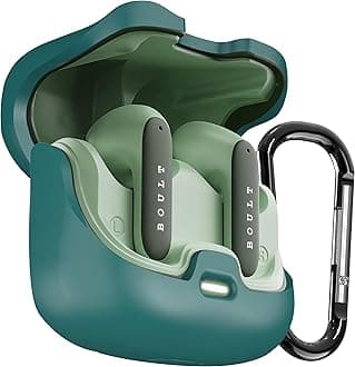 Sounce Earphone Case Cover Compatible for Boult Audio Z40, Soft Silicone Skin Case Cover Shock-Absorbing Protective Case with Keychain [Front LED Visible] (Green)