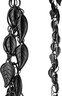Monarch Rain Chains 18110 Aluminum Cascading Leaves Rain Chain, 8-1/2 Feet Length Replacement Downspout for Gutters, Black
