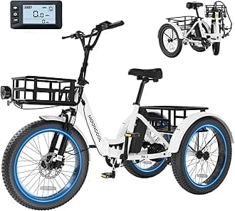 - MOONCOOL Electric Trike for Adults, 500W/750W 48V Electric Tricycle for Adults Peak Power 1500W, 20"x3.0" Fat Tire 3 Wheel Electric Bike, Folding Aluminum Adult Tricycle with Removable Battery