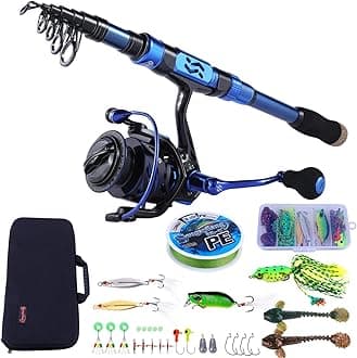 Sougayilang Fishing Rod and Reel - Telescopic Carbon Fiber Rod - Fishing Reel 12+1BB with Saltwater and Freshwater Carry Bag