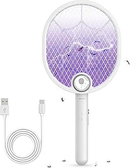 Buzbug Electric Fly Swatter, Type-C Rechargeable Mosquito Swatter, Foldable, Dual Handheld and Auto Zap Mode, 3800V Powerful Instant Bug Zapper Racket, Mosquito Bat for Indoor Outdoor Camping -WD956A