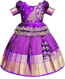 White Button New south Indian traditional pattu pavadai Jecquard Lehenga choli for girls dress
