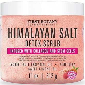 Himalayan Salt Body Scrub With Collagen And Stem Cells - Natural Exfoliating Salt Scrub & Body And Face Souffle Helps With Moisturizing Skin, Acne, Cellulite, Dead Skin Scars, Wrinkles (11 Oz)