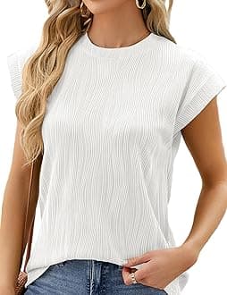 SthxyfaithWomens Short Sleeve Textured Tops Crewneck Knit Solid Loose Casual Basic T Shirts Tee Blouses