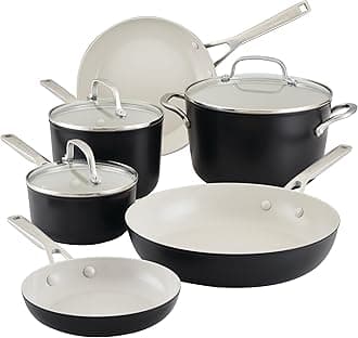 Hard Anodized Ceramic Nonstick Cookware Pots and Pans Set, 9 Piece - Matte Black