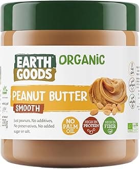 Earth Goods - Organic Smooth Peanut Butter - Gluten-Free and Made with Just Peanuts - All Natural and Delicious Spread - 220g