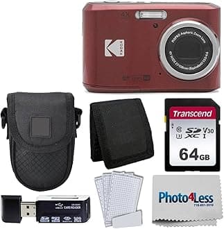 Kodak PIXPRO FZ45 Digital Camera + Black Point & Shoot Camera Case + Transcend 64GB SD Memory Card + Tri-fold Memory Card Wallet + Hi-Speed SD USB Card Reader + More! (Red)