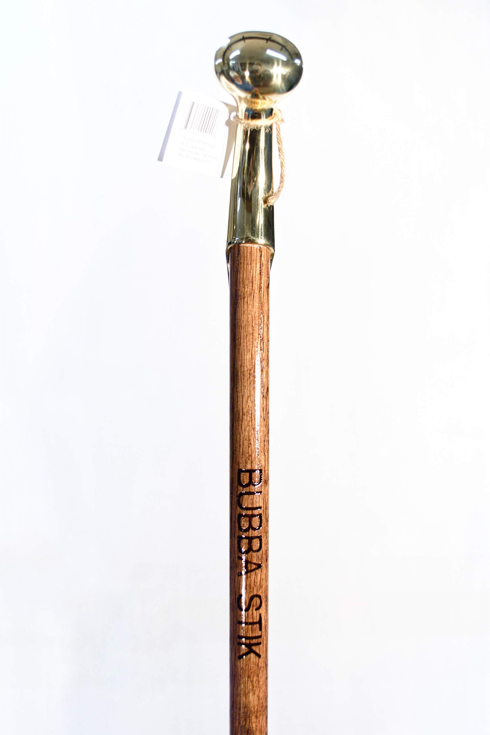 Walking Cane - Bubba Stik Texas Style Walking Stick Made of Stained Tennessee Hardwood and Topped with a Brass Hame Handle From a Real Horse Collar Harness. Made in Texas By Real Texans.